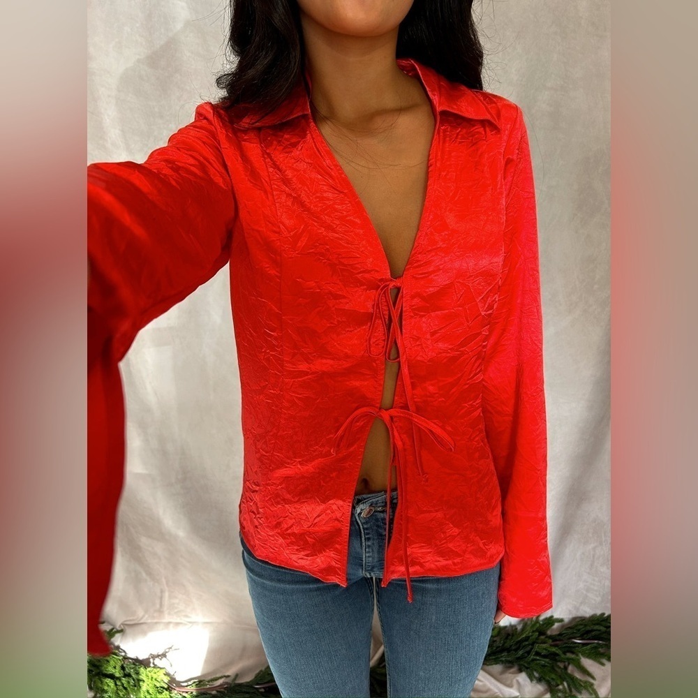 Free People Star Eyes Crinkle Satin Top